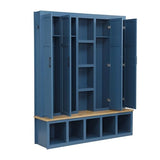 Ball & Cast 62.9" Farmhouse Hall Tree with Bench,4-in-1 Coat Rack W/Display Shelf,4 Storage Unit and 5 Shoe Cabinet,Entryway Cabinet W/ 6 Hanging Hookers,for Hallway,Living Room,Mudroom,Blue Ball & Cast