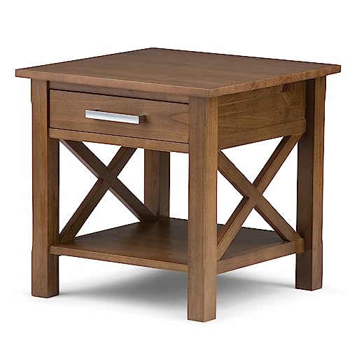 SIMPLIHOME Kitchener SOLID WOOD 21 inch wide Square Contemporary End Side Table in Medium Saddle Brown with Storage, 1 Drawer and 1 Shelf, for the Living Room and Bedroom SIMPLIHOME