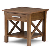 SIMPLIHOME Kitchener SOLID WOOD 21 inch wide Square Contemporary End Side Table in Medium Saddle Brown with Storage, 1 Drawer and 1 Shelf, for the Living Room and Bedroom SIMPLIHOME