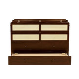 PVWIIK Queen Size Multi-Functional Bed Frame with Rattan Decoration Panel and Drawer for Girls/Boys,Home Office, Studio,Bedroom,Cabinet Murphy Bed w/Plank Support,No Box Spring Needed, Walnut PVWIIK