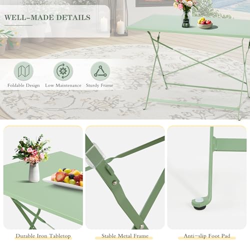 MELLCOM 5-Piece Foldable Patio Dining Set with Rectangular Table and Chairs, Weather-Resistant Iron Outdoor Dining Set for 4 People, Outdoor Table and Chairs for Patio, Yard, Indoor, Green MELLCOM