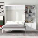 MERITLINE Full Murphy Bed with Cabinet and Storage Shelves, Wood Hideaway Murphy Wall Bed with Storage Bookcase for Adults (White,Full) MERITLINE