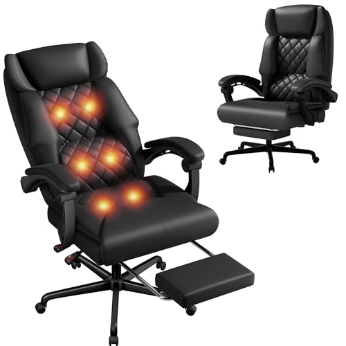 Furmax Massage Office Chair with Foot Rest 6 Points Vibration 400LBS Big and Tall Office Chair for Heavy People High Back Reclining Executive Computer Chair for Home Office Desk (Black) Furmax