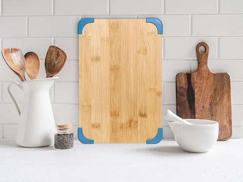 COOK WITH COLOR Bamboo Cutting Board Set- 3 Pc. Large, Medium and Small Non Slip Cutting Boards for Kitchen, Meats, Veggies and Fruit (Light Blue) COOK WITH COLOR