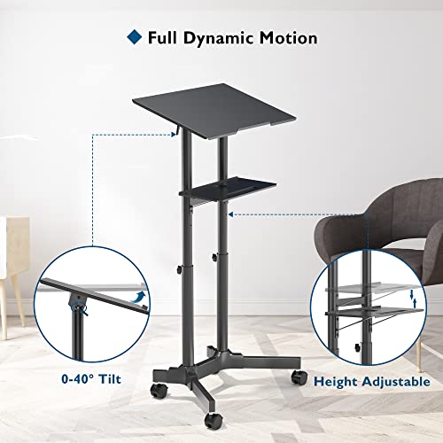 BONTEC Lecterns & Podiums Portable Mobile Standing Laptop Desk, Height Adjustable, Sit Stand, Home Office Classroom Pulpit Stand Up Desk Workstation, Rolling Table Laptop Cart with Storage Tray BONTEC