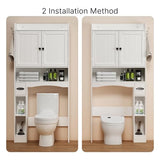 Ahomly Over The Toilet Storage Cabinet, 32.3" W x 70.3" H Over Toilet Bathroom Organizer with Doors, Adjustable Shelves, Toilet Paper Holder, 2 Side Hooks, Space-Saver for Bathroom, Laundry, White Ahomly