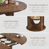 Modern Extendable Round Dining Table for 4-6, 43-59 Inch Oval Dinner Kitchen Table with Storage, Wood Walnut Circle Table with Leaf, Space Saving, for Dining Room, Living Room Xyulmeo