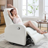 HOMYKA Swivel Rocker Recliner Chair, Manual Faux Leather Recliner, Glider Rocking Recliners 360°Swivel Nursery Reclining Chairs with Adjustable Headrest Highback for Living Room, White