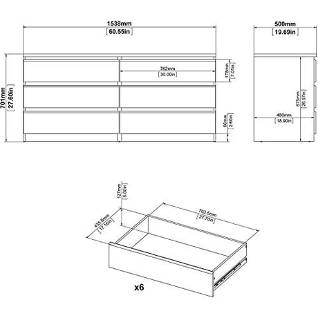 Tvilum Scottsdale 6 Drawer Double Dresser, White High Gloss Tvilum