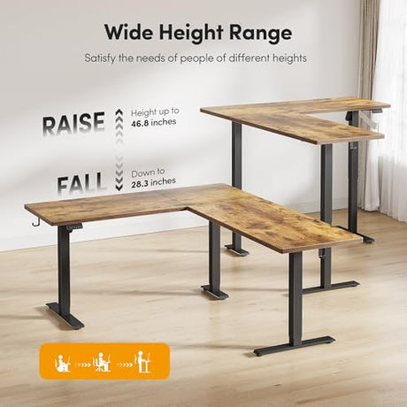 CubiCubi L Shaped Standing Desk 63 x 55 Inch Adjustable Height, Electric Corner Desk, Sit Stand Home Office Desk with Splice Board, Rustic Brown CubiCubi