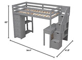 Merax Loft Bed Twin with Desk and Storage Stairs, Space-Saving Wood Bed Frame with Drawers and Shelves, for Teens Adults (Grey) Merax