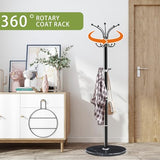 LOZABEE Metal Heavy Duty Coat Rack Stand, Modern Freestanding Coat Rack with Natural Marble Base, 360° Roraty Coat Racks with 14 Hooks, Black Coat Hall Tree Hanger Stand for Entryway, Office LOZABEE
