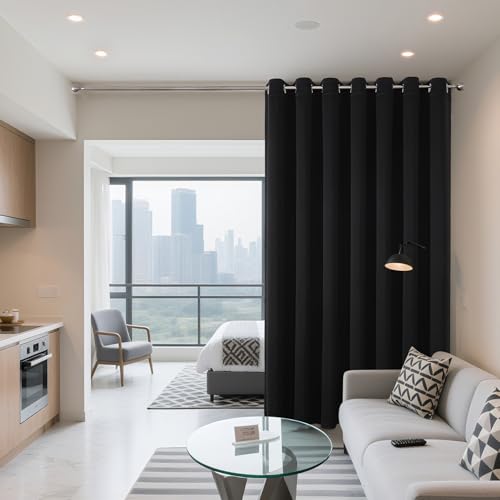 Joydeco Blackout Patio Sliding Door Curtains 84 Inches Long, Grommet Privacy Room Divider Curtains, Extra Wide Thermal Blackout Drapes for Bedroom Living Room (Black, 100Wx84L, 1 Panel) Joydeco