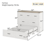 FUvellamo Full Size Murphy Bed Cabinet with Charging Station, Solid Wood Multi-Functional Foldable Platform Bed with Large Storage Drawer for Home Office or Small Room, White FUvellamo