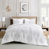 Sunshine Nicole Reversible Comforter Set, Brushed Microfiber Fabric with Embroidery for Front and Printed Microfiber Fabric for Reverse, 3 Pieces Grey White King Sunshine Nicole