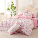 CCoutueChen Pink Bow Comforter Set Full 3Pcs Pink Floral Bedding Set for Girls Kids Romantic Princess Style Bowknot Bedding Ultra Soft Reversible Garden Flower Comforter Sets with 2 Pillowcases CCoutueChen