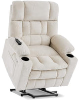 Tami Tami Dual Motor Power Lift Chair Recliner for Elderly with Massage and Heat, Infinite Position Electric Lift Recliner with Adjustable Headrest, USB (T6015 - Plush Fabric, Cream White, Medium)