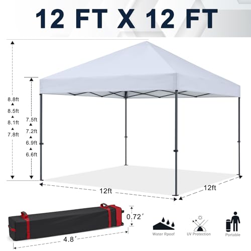 COOSHADE Durable Easy Pop Up Canopy Tent 12x12Ft (Silver White) COOSHADE