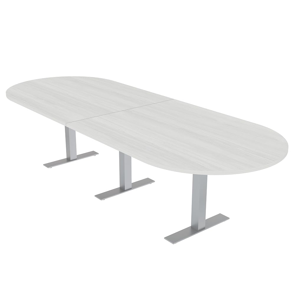 SKUTCHI DESIGNS INC. 12 Person Modular Conference Table with Metal T Legs | Racetrack Shaped | Harmony Series | 12 Ft | White Cypress SKUTCHI DESIGNS INC.