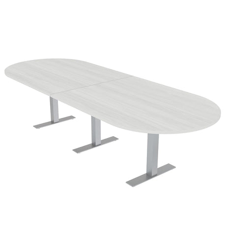 SKUTCHI DESIGNS INC. 12 Person Modular Conference Table with Metal T Legs | Racetrack Shaped | Harmony Series | 12 Ft | White Cypress SKUTCHI DESIGNS INC.