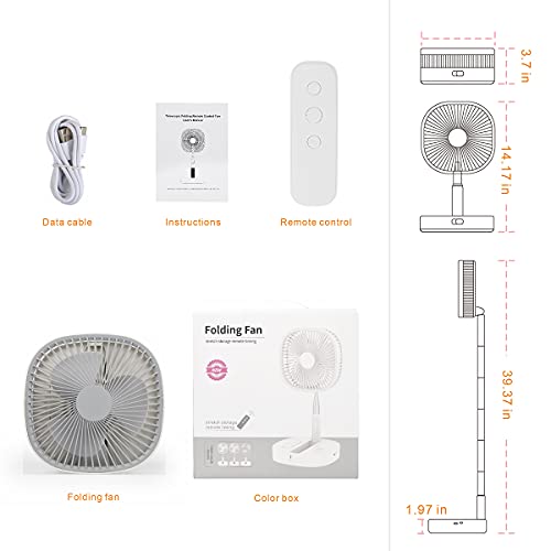 Magesh Portable Pedestal Fan - Foldaway Standing Fan Foldable Desk Fan, Use 7200Mah Rechargeable Battery, Remote Control Telescopic 4 Speed Quiet Timer Fan for Home Kitchen Outdoor Camping (Gray) Magesh