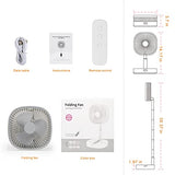Magesh Portable Pedestal Fan - Foldaway Standing Fan Foldable Desk Fan, Use 7200Mah Rechargeable Battery, Remote Control Telescopic 4 Speed Quiet Timer Fan for Home Kitchen Outdoor Camping (Gray) Magesh