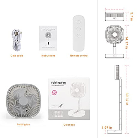 Magesh Portable Pedestal Fan - Foldaway Standing Fan Foldable Desk Fan, Use 7200Mah Rechargeable Battery, Remote Control Telescopic 4 Speed Quiet Timer Fan for Home Kitchen Outdoor Camping (Gray) Magesh