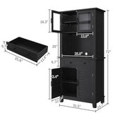 IDEALHOUSE 72" in Tall Kitchen Pantry Storage Cabinet, Elegant Pantry Hutch Bar Cabinet with Microwave Stand & Drawers, Glass Doors for Dining Room, Kitchen, Living Room (Black & 32 Inches Wide) IDEALHOUSE