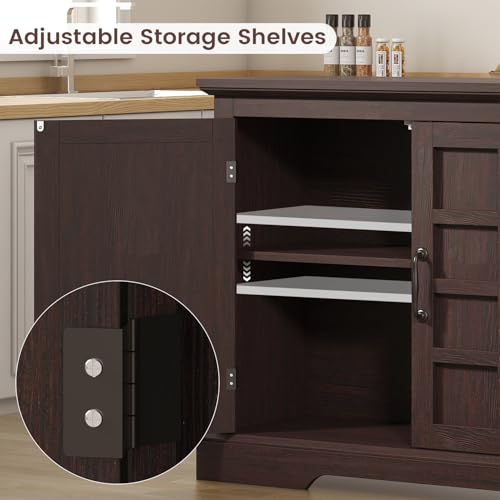 VVFLU 70" Sideboard Buffet Cabinet with Storage, Coffee Bar Cabinet with and 4 Doors, Long Wider Storage Cabinet Modern Farmhouse, Brown Wood, for Kitchen, Dining Room, Living Room VVFLU