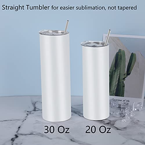 Tswofia 8 Pack Straight Sublimation Tumblers Set 20 Oz Skinny, Stainless Steel Skinny Sublimation Tumbler Blank With Shrink Wrap Film Lid Straw Set,Individually Boxed, Not Tapered