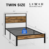 Liians Twin Bed Frame with Storage Headboard USB Charging Station, Smart LED Lights, Metal Platform Bed Easy Assembly, No Box Spring Needed Liians
