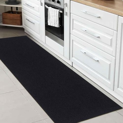 Machine Washable Modern Solid Design Non-Slip Rubberback 3x10 Traditional Runner Rug for Hallway, Kitchen, Bedroom, Living Room, 2'7" x 9'10", Black Ottomanson