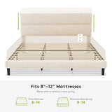 GRUSIGN King Size Platform Bed Frame with Velvet Headboard, Adjustable Height Wooden Slats Support, Upholstered Mattress Foundation, Fits Mattress or Mattress with Box Spring, Easy Assembly, Beige GRUSIGN