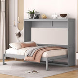 Merax Modern Murphy Cabinet Bed, Solid Wood Wall Platform Bed/No Box Spring Needed/Easy Assemble/Full,Gray Merax