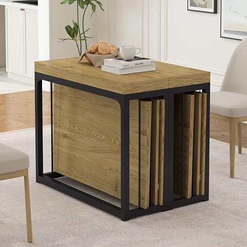NTYUNRR 23.6" - 118" Extendable Dining Room Table, Modern Extra Long Folding Dining Tables for 2-10 People, Outdoor Patio Furniture Set, Adjustable Kitchen Dinner Table, Wild Oak NTYUNRR