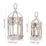 Staymoment Farmhouse Decorative Candle Lanterns Set of 2, Indoor Rustic Wooden Candle Holder for Table Centerpiece Fireplace Mantle, 12" & 16" Hanging Home Decor for LED & Real Candles, Whitewashed Staymoment