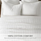 EVERGRACEHOME 100% Cotton Box Stitch Quilt Bedding Set King Size 3 Pieces, Garment-Washed Lightweight Soft Cozy Coverlet, Oversized Quilted Bedspread Sets with 2 Shams for All Season, Bright White EVERGRACEHOME