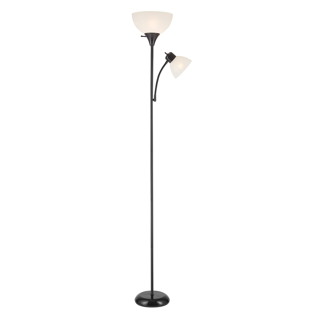 Globe Electric 67135 72" Torchiere Floor Lamp + Adjustable Reading Light, Matte Black, Frosted Plastic Shade, 3-Step Rotary Switch on Socket, Living Room Décor, Reading Light, Home Essentials Globe Electric