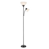 Globe Electric 67135 72" Torchiere Floor Lamp + Adjustable Reading Light, Matte Black, Frosted Plastic Shade, 3-Step Rotary Switch on Socket, Living Room Décor, Reading Light, Home Essentials Globe Electric