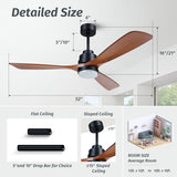 ALUOCYI Wood Ceiling Fan with Light,Energy Saving,Ultra-Quiet DC Motor,3 Blades,6 Speed,Outdoor/Indoor Ceiling Fan for Patio,Deck,Porch,Bedroom,Living Room,Brown Walnut and Black ALUOCYI