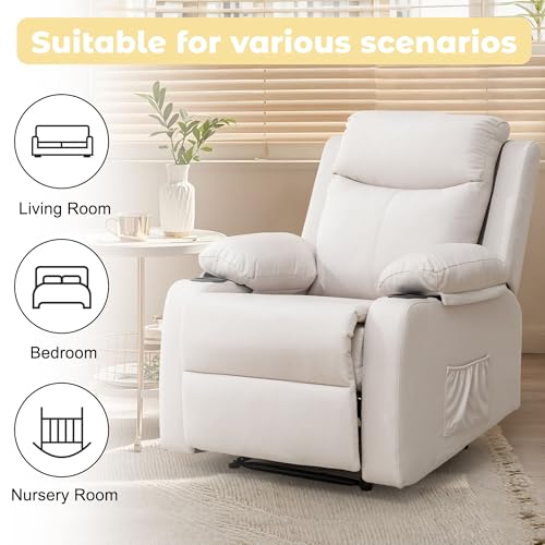 Korser Recliner Chair for Adults, Small Recliners for Small Spaces, Nursery Recliner with Adjustable Backrest, Manual Recliner with Cup Holders and Side Pockets, Chair for Living Room,Bedroom, Beige
