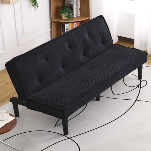 ODOLAR 66” Armless Sofa Bed,Convertible Sleeper Sofa,Small Couch Futon,with Adjustable Backrest for Small Apartments,Loveseat, Office,Rooms (Black) ODOLAR