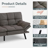 AMICLIBER Futon Sofa Bed Convertible Couch, Grey Linen Sofa Bed with Memory Foam, Adjustable Backrest & Armrests, Multifunctional Small Loveseat Sleeper Sofa for Living Room, Apartment, Office AMICLIBER