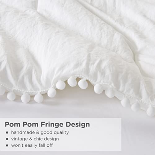 Codi White Boho Twin Comforter Set for Girls, Aesthetic Luxurious Pom Fringe Design Bedding,Cute Soft Washed Microfiber Bed Sets, Lightweight Chic,1 Comforter & 1 Pillowcase Codi