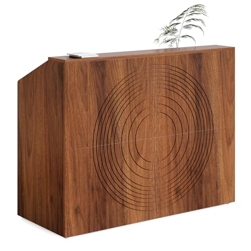 LITTLE TREE 47-Inch Reception Desk with Counter, Oak Front Desk Reception Room Table, Retail Counter for Checkout, Modern Welcome Desk for Lobby, Office, Beauty Salon