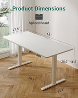 CubiCubi 63 x 28 Large Standing Desk, Height Adjustable Electric Computer Desk, 28" Deep Desktop, Sit Stand up Home Office Workstations with 4 Preset Heights, White CubiCubi