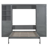 Merax Murphy Bed Queen with Wardrobe, Queen Size Wall Murphy Bed with 5 Drawers and Storage Shelves, No Box Spring Needed, Gray Merax