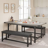SLEKVERSA 3-Piece Dining Table Set for 4-6 People, Extendable Kitchen Table Set with 2 Upholstered Benches, Dining Room Table Set for Apartment, Kitchen, Living Room, Gray SLEKVERSA