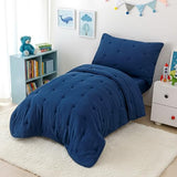 DreLunis 4-Piece Toddler Bedding Set for Boys Navy Blue Embroidery Kids Comforter Sets Soft Breathable Toddler Bed-in-a-Bag Includes Comforter, Flat Sheet, Fitted Sheet, Pillowcase DreLunis