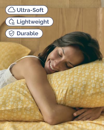 Floral Sheets - Yellow Floral Bed Sheet Set - 1 Flat, 1 Fitted & 2 Pillowcases w/ Deep Pockets - Comfy, Wrinkle & Fade Free - Boho Botanical Bedding - Ultra-Soft, Breathable & Cooling - Queen Size Set CGK Unlimited